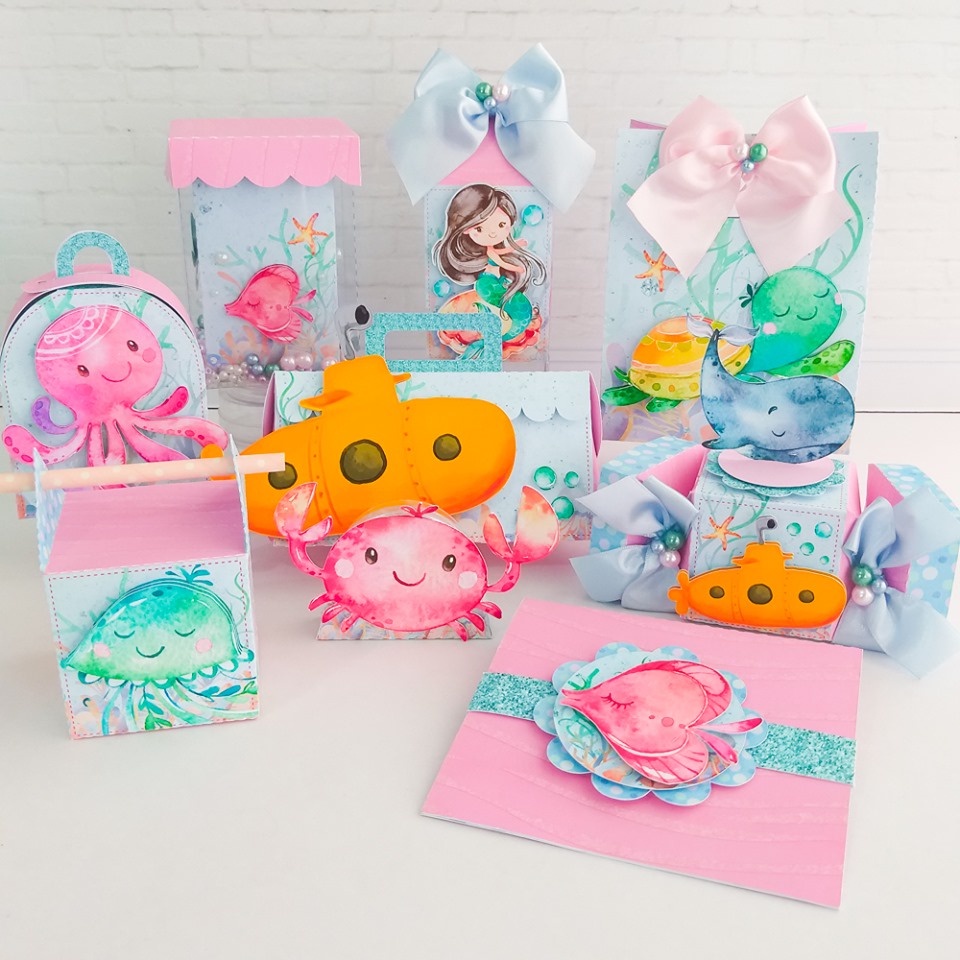KIT 15 ITENS FUNDO DO MAR ROSA AQUARELA ou escolha o modelo lembrancinhas aniversario