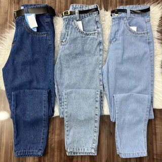 Calça Jeans Mom Com Cinto Feminina Cintura Alta em Oferta na Shopee