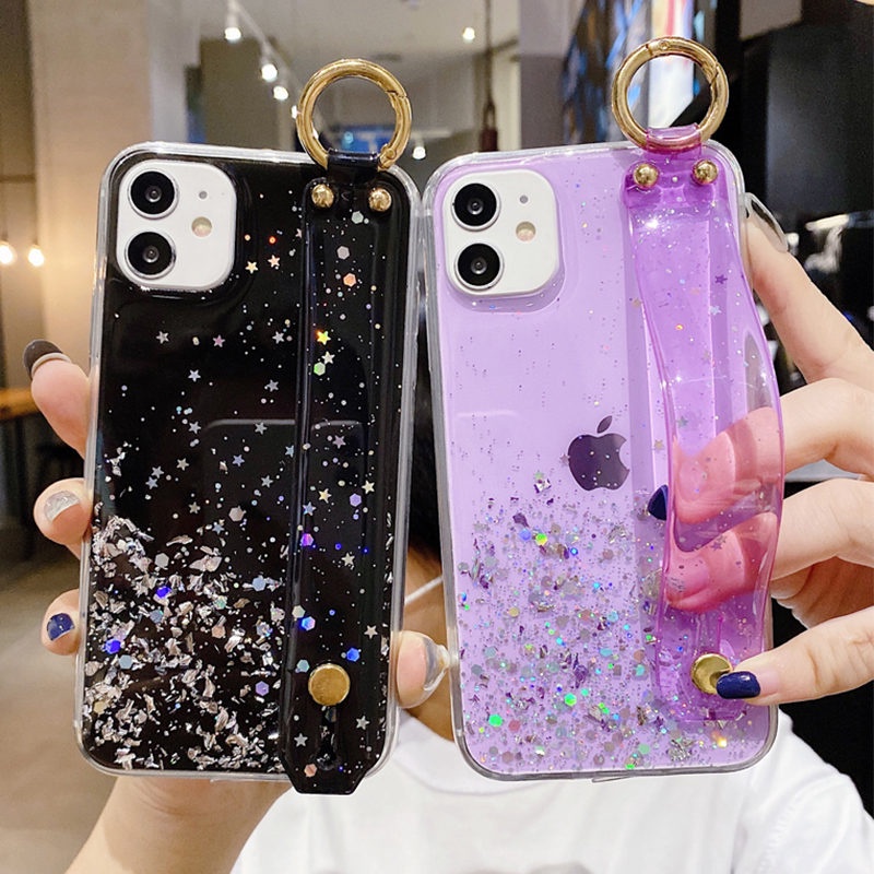 Capa Flexível Transparente Com Pulseira E Glitter Para Samsung Galaxy A73/A53/A33/A13/A03/A22/M52/F62/M62