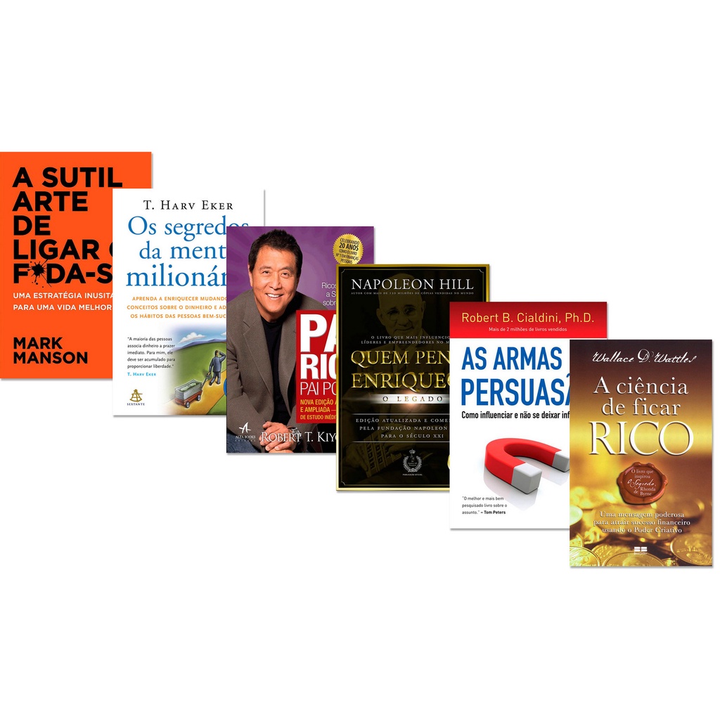 Kit 6 Livros Segredos da Mente Milionaria + Pai Rico Pai Pobre + Quem Pensa Enriquece + Ciencia de F