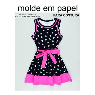 Molde em papel para costura Ref2002 Vestido Infantil Regata Malhas Papel 80g