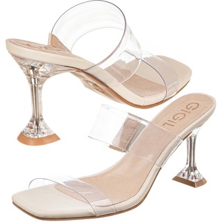 Tamanco Salto Alto Acrílico Fino Taça Cristal Vinil Transparente Moda