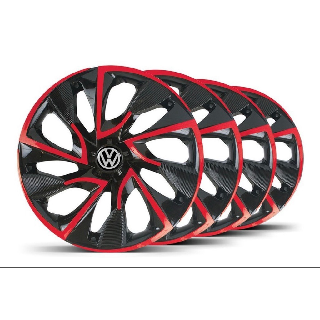 Jogo 4 Carlota Ds4 Aro 15 Preta/Vermelho Vw Volkswagen Fox Saveiro Gol Polo Bora
