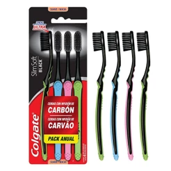 Escova Dental Colgate Slim Soft Black com 4 unidades
