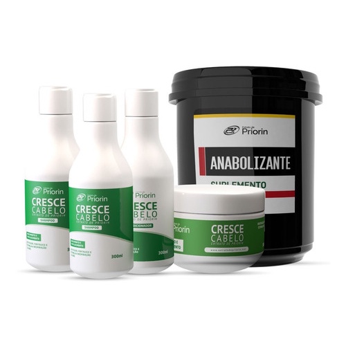 2 Shampoos 1 Condicionador 1 Máscara + Anabolizante Suplemento Capilar De 1kg Priorin