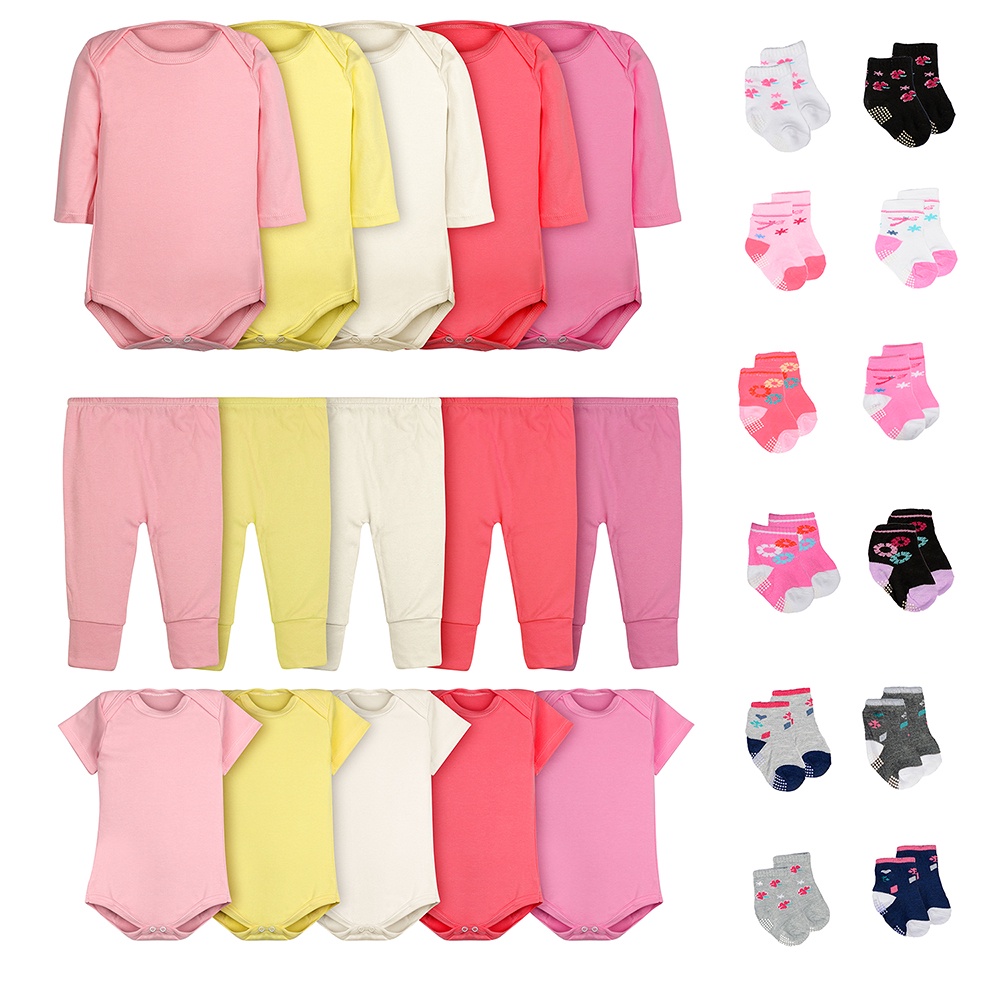 Body Bebê Calça Mijão e Meias Kit 27 Peças Feminino