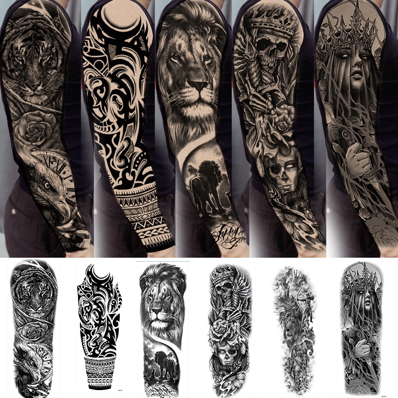 Adesivo De Tatuagem De Longa Duração À Prova D 'Água / Flor De Tigre / Leão / Tatuagem Falsa Temporária