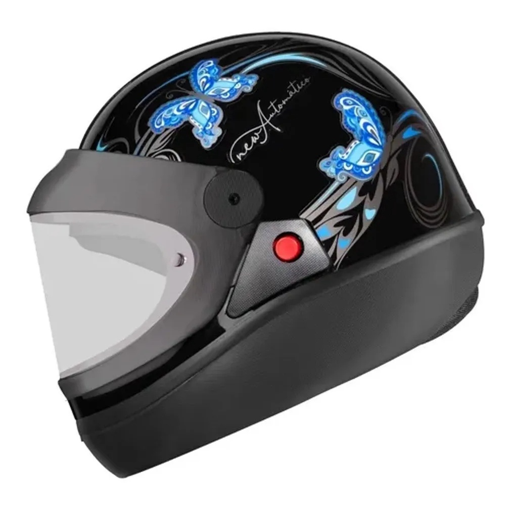 CAPACETE MOTO EBF AUTOMÁTICO BORBOLETA PRETO E AZUL