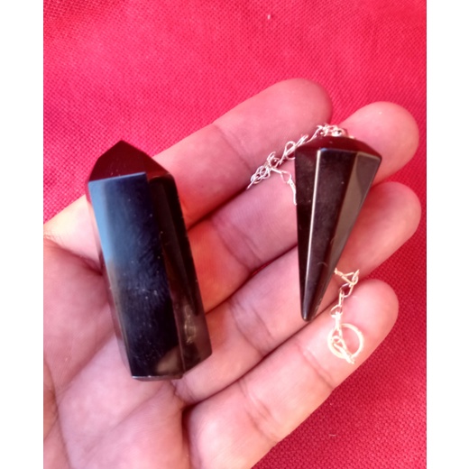 Ponta e pêndulo obsidiana negra Pedras lapidada natural