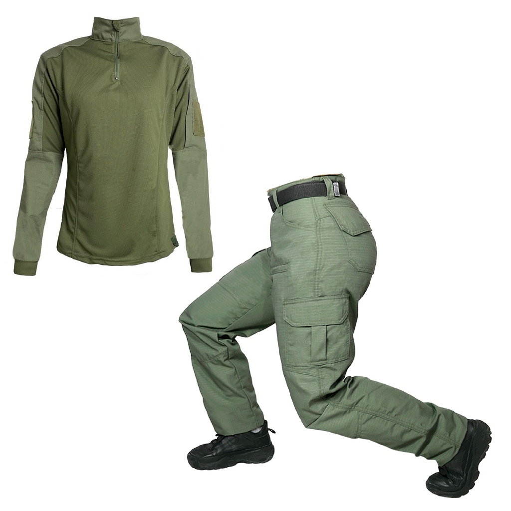 Farda Feminina (Calça Combat + Combat Shirt) Tática Ripstop Bélica - Verde