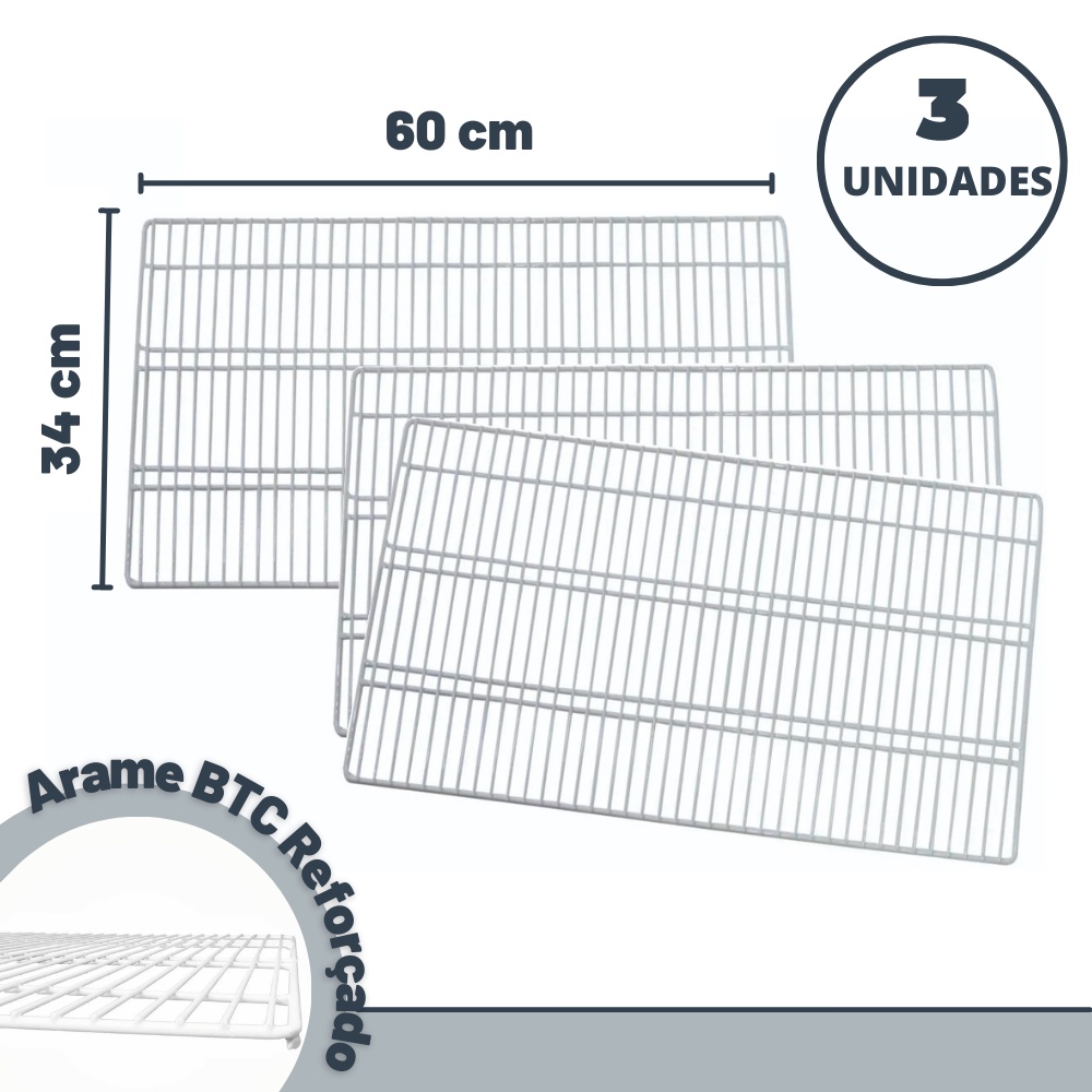 Grade Geladeira 3 unidades Prateleira Aramada Refrigerador Continental Bosch Copacabana Mabe Kdn42 Kdn46