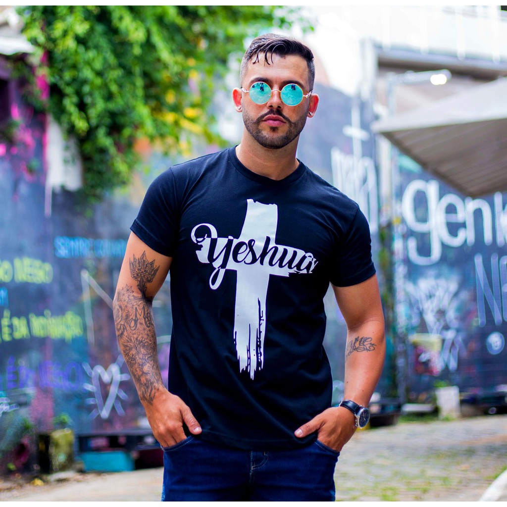 Camiseta Masculina Estampada Jovem Gospel Cristã Frase Versículo Evangélica Cruz Jesus Cristo Yeshua Igreja