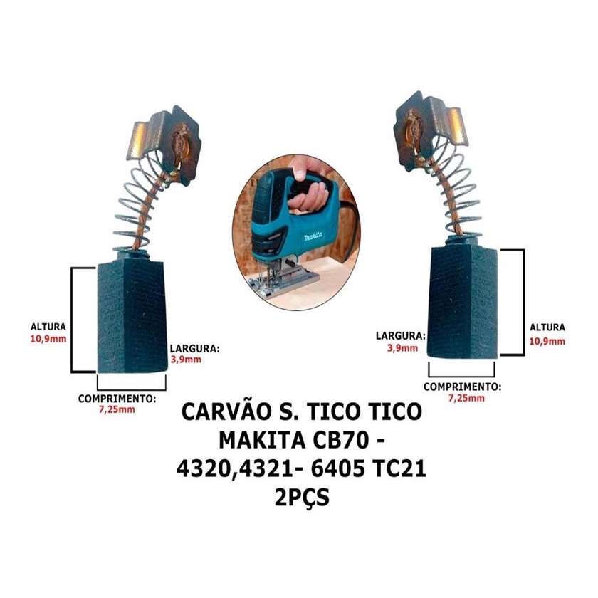 Escova Carvão Serra Tico Tico Makita Cb70 - 4320,4321 Tc21 2pcs
