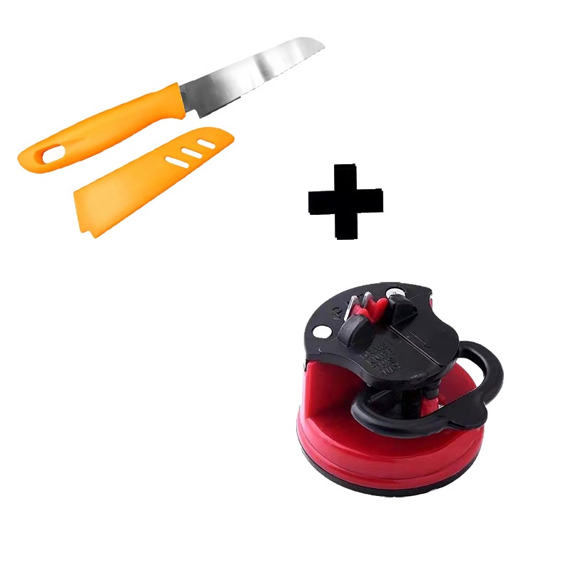 Kit Faca Afiada Lâmina com Capa protetora + Afiador / Amolador De Facas e tesouras com ventosa BAZAR 913