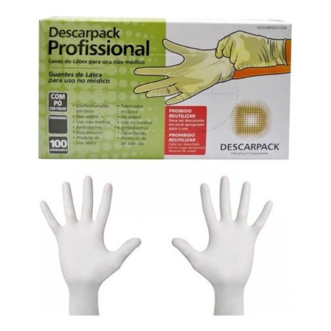 Luva de Latex Descartável Profissional C/ Pó Caixa c/100 Unid