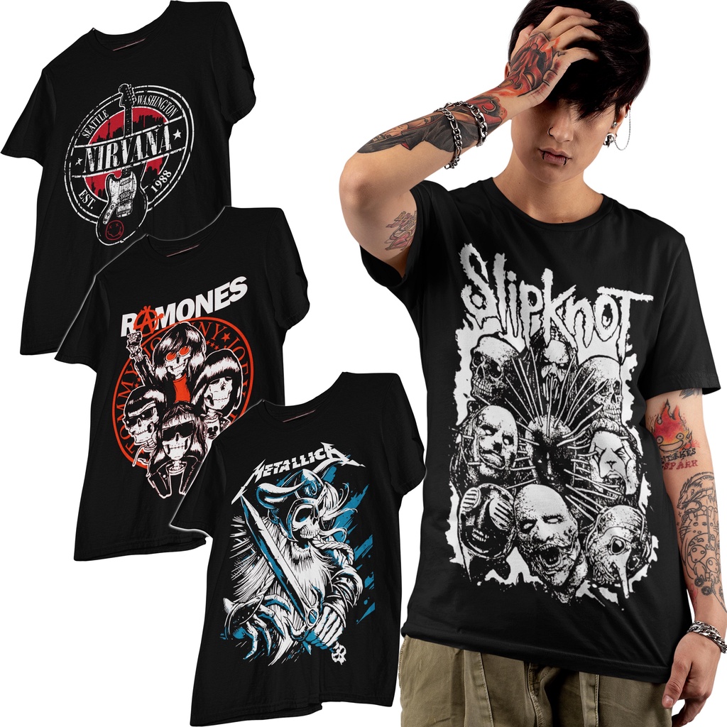 Camisa Banda Rock Slipknot Ramones Nirvana Metallica
