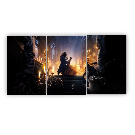 Kit Quadros Placas Decorativas Quarto Menina A Bela e a Fera 3 Pçs Mosaico MDF 120/60