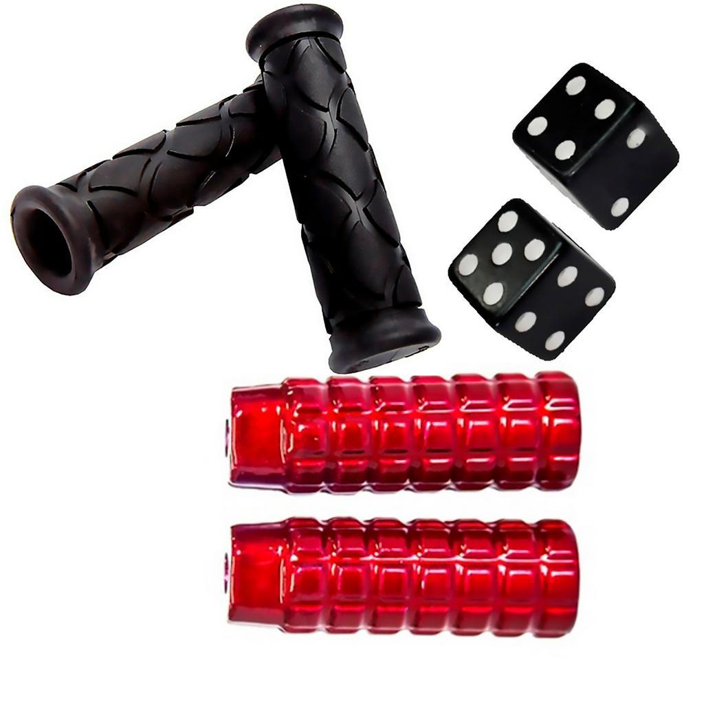 Par De Pedaleira Apoio Pezinho Trolhinha Alumínio Bike + Manopla Adventure + Tampa Válvula Dadinho Preto