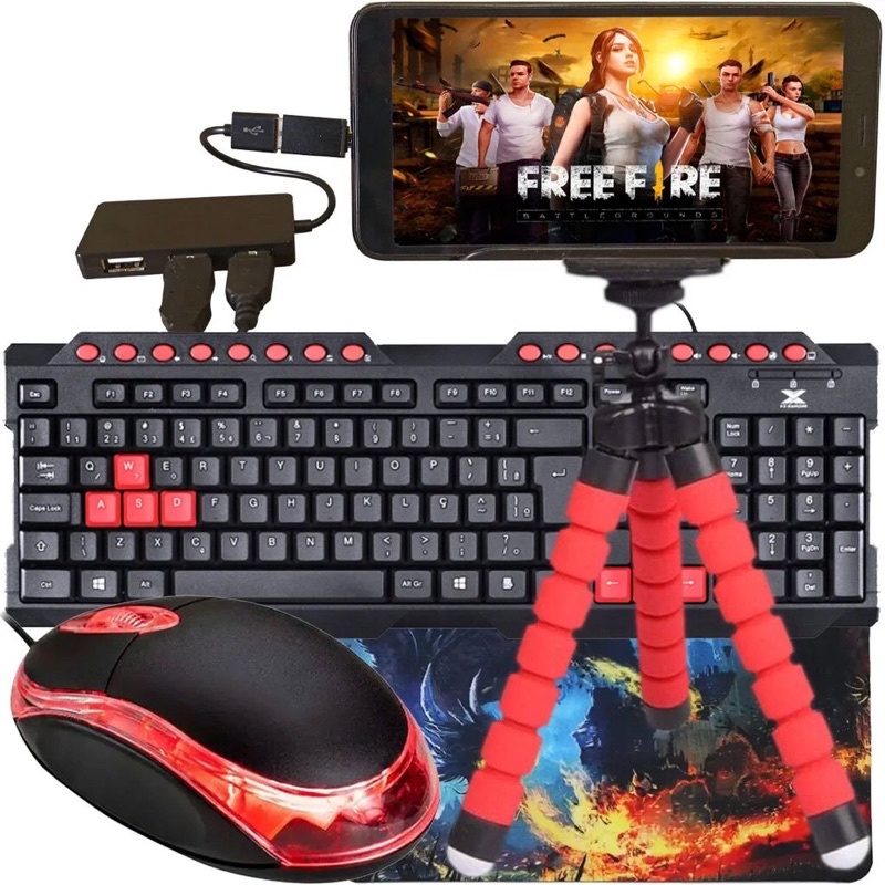 Kit Mobilador Gamer Completo Promoção Para Celular Com Teclado + Mouse Óptico