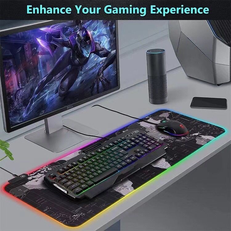 Mouse pad Gamer Led Rgb 7 Cores Tamanho Grande 80 X 30cm MAPA MUNDI