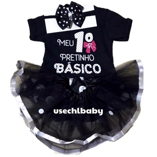 Kit Body Meu 1° Pretinho Básico Com Tule e Laço.