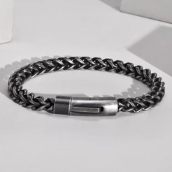 Vnox Marca De Moda Masculina De Aço Inoxidável-Rodada Milled Cadeia Pulseira Vintage Cinza Snap Botão Presente Da Jóia
