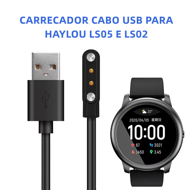 cabo carregador usb para smartwatch Haylou LS05 E LS02 GTX RS4 LS11 R001 S001 LS09 com magnético