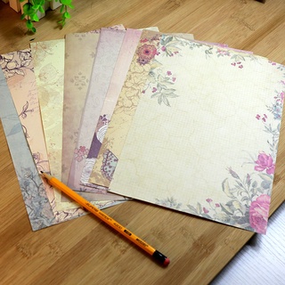 10Pcs Papelaria Vintage Papel De Escrita Floral Conjuntos De Correspondência Para Cartas À Mão , Cores Sortidas