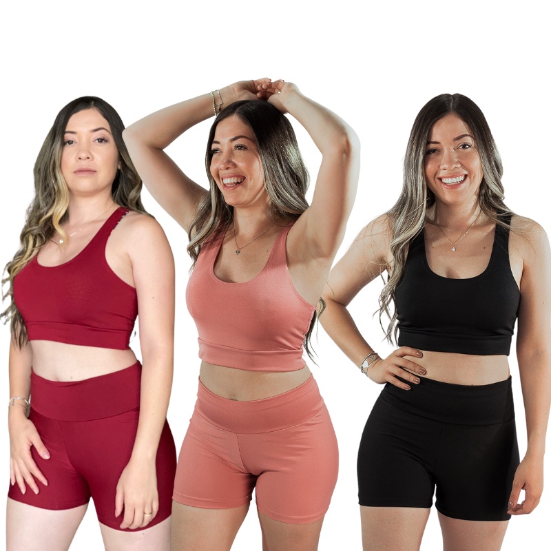 Conjunto Shorts Legging Suplex Fitness Feminino + Top Academia Suplex sem bojo