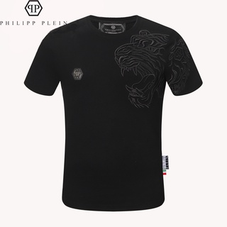 New Style PHILIPP PLEIN Philip Novo Estilo PP Em Torno Do Pescoço T Bordado Puro Algodão Cabeça Tigre De Manga Curta Street Wear Meninos Roupas De