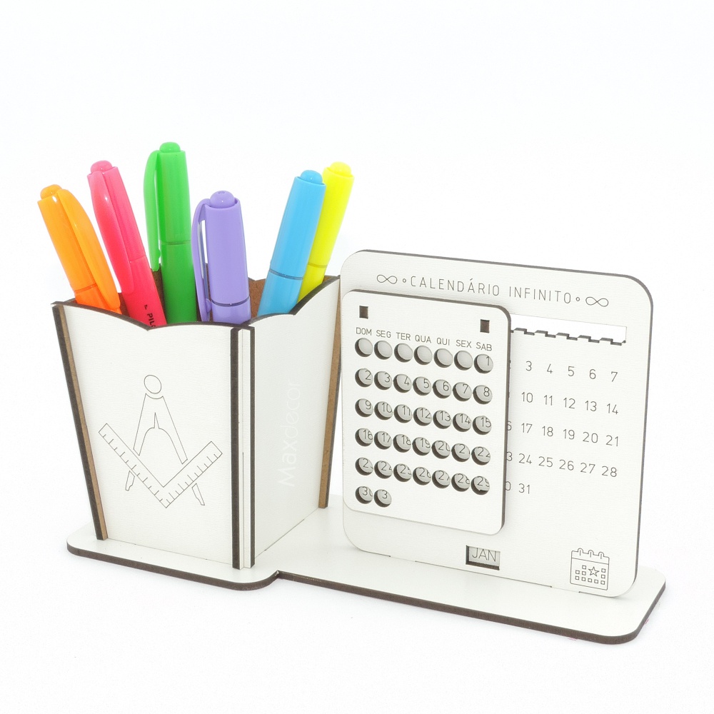 5 Calendário Infinito e Porta Lápis Personalizado Mdf - Arquitetura
