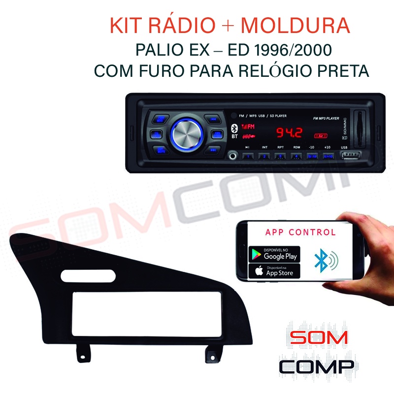 Frente Fiat PALIO EX – ED (1996-2000) COM FURO PARA RELÓGIO PRETA + Rádio MP3 DOORBEM 1 Din