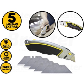 Estilete Metal Emborrachado Trapezoidal 18mm Com 5 Lâminas Fertak 4205 em Oferta na Shopee