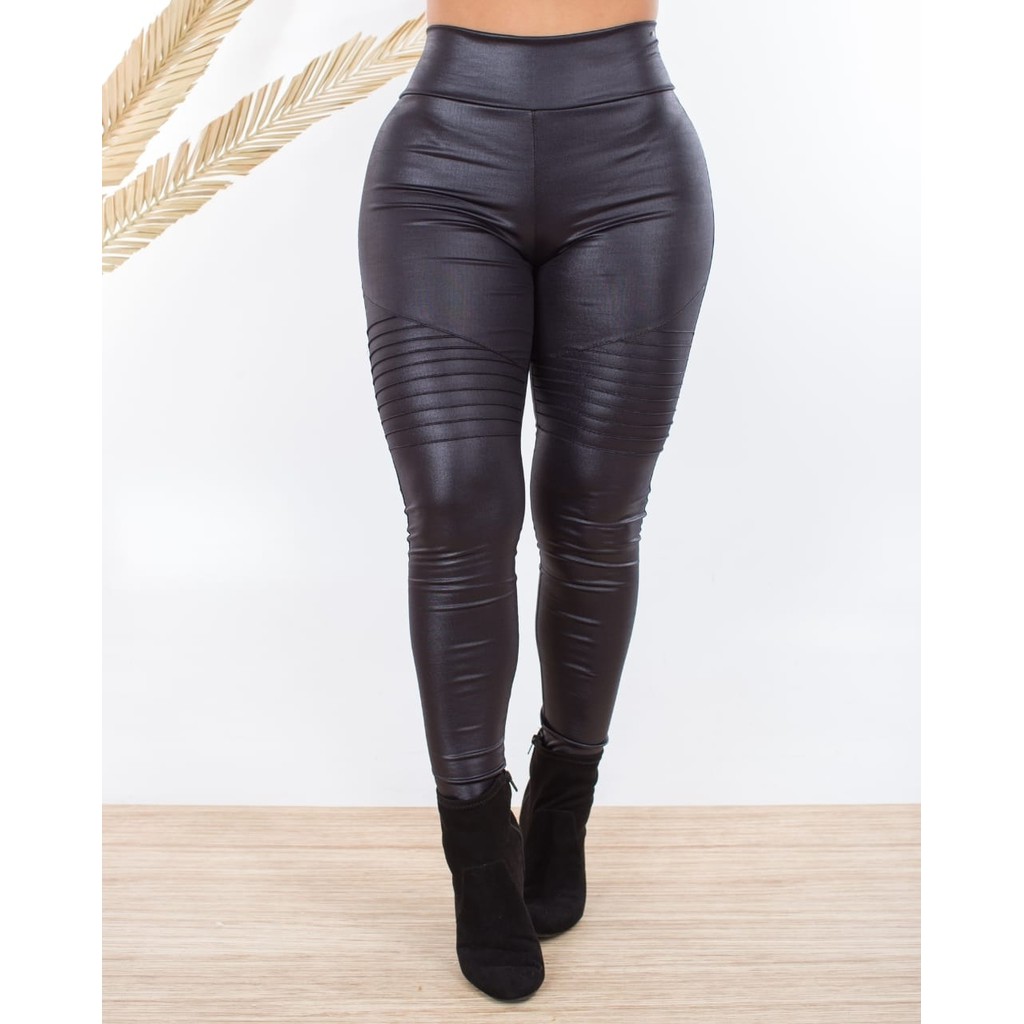 Calca Cirre Tipo Couro Moda Blogueira Legging Fuso Feminina