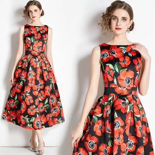 D G Estilo Vestido De Colete Sem Mangas Chá Floral Quebra