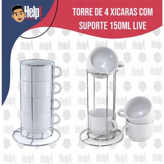 Torre de 4 Xícaras Ceramicas e Suporte Torre de Metal para Sublimação Live Sub
