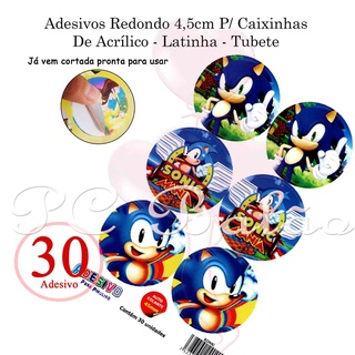 Rótulos Adesivos SONIC para colocar Tubete, Latinha, Caixa Acrílica 4,5cm Redondo em Oferta na Shopee