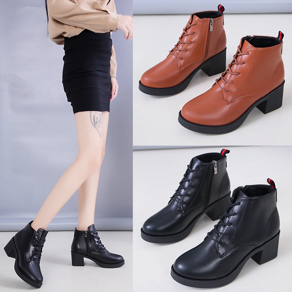 bota feminina cano curto de cadarço