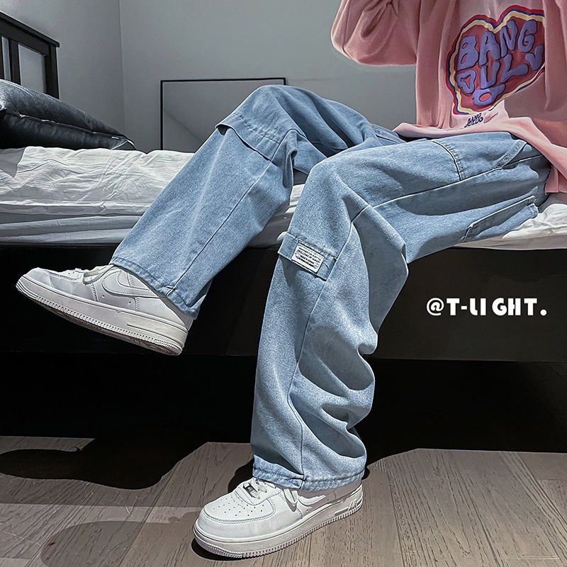 Carta Star Print Calça Jeans De Cintura Baixa Reta Baggy Roupas Cyber Y2k  Homens Coreano Streetwear Moda Hip Hop Estilo Combina Com Tudo Casual Longa  Larga - Escorrega o Preço