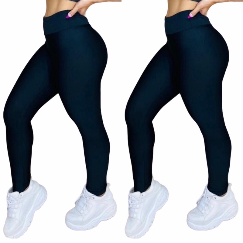 Kit 2 Calças Leg Suplex Feminina Fitness Cos Alto Calça Academia Dia a Dia