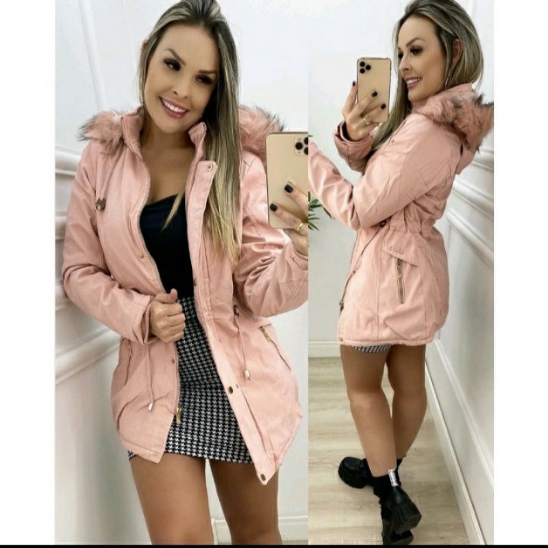 Parka De Sarja Feminina Forrada Com Pelucia Inverno Shopee Brasil