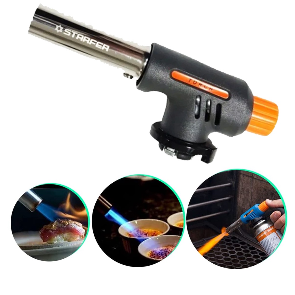 Maçarico Culinário Regulável Portátil com Controle de Chama Solda Gratinar Refeição - Starfer