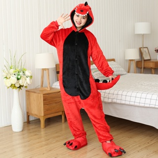 Dinossauro Vermelho Flanela Pijama Adultos Kigurumi Onesies Pijamas Mulheres Homens Animal Trajes Cosplay Ternos Homewear em Oferta na Shopee