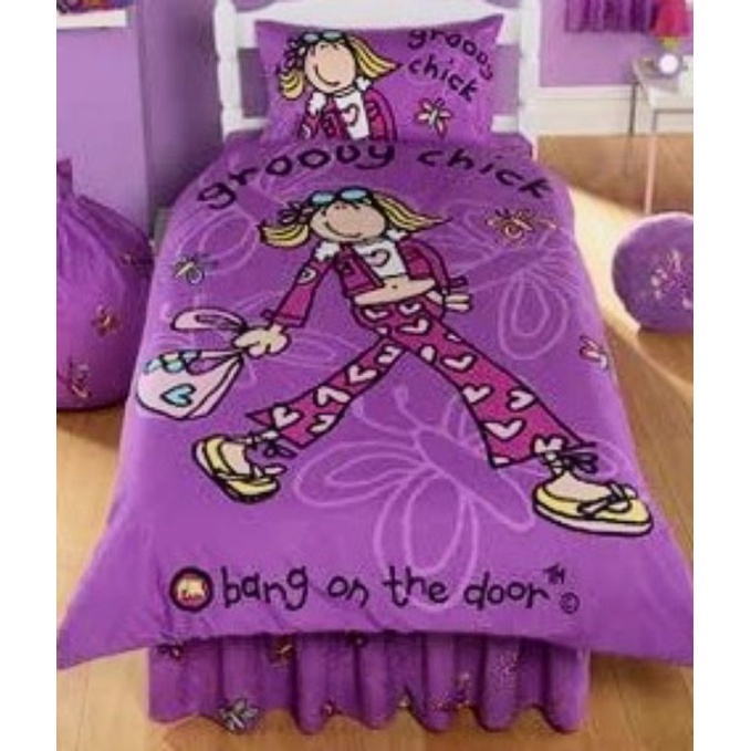 Edredom de solteiro Groovy Chick Bang on the door Shopee Brasil