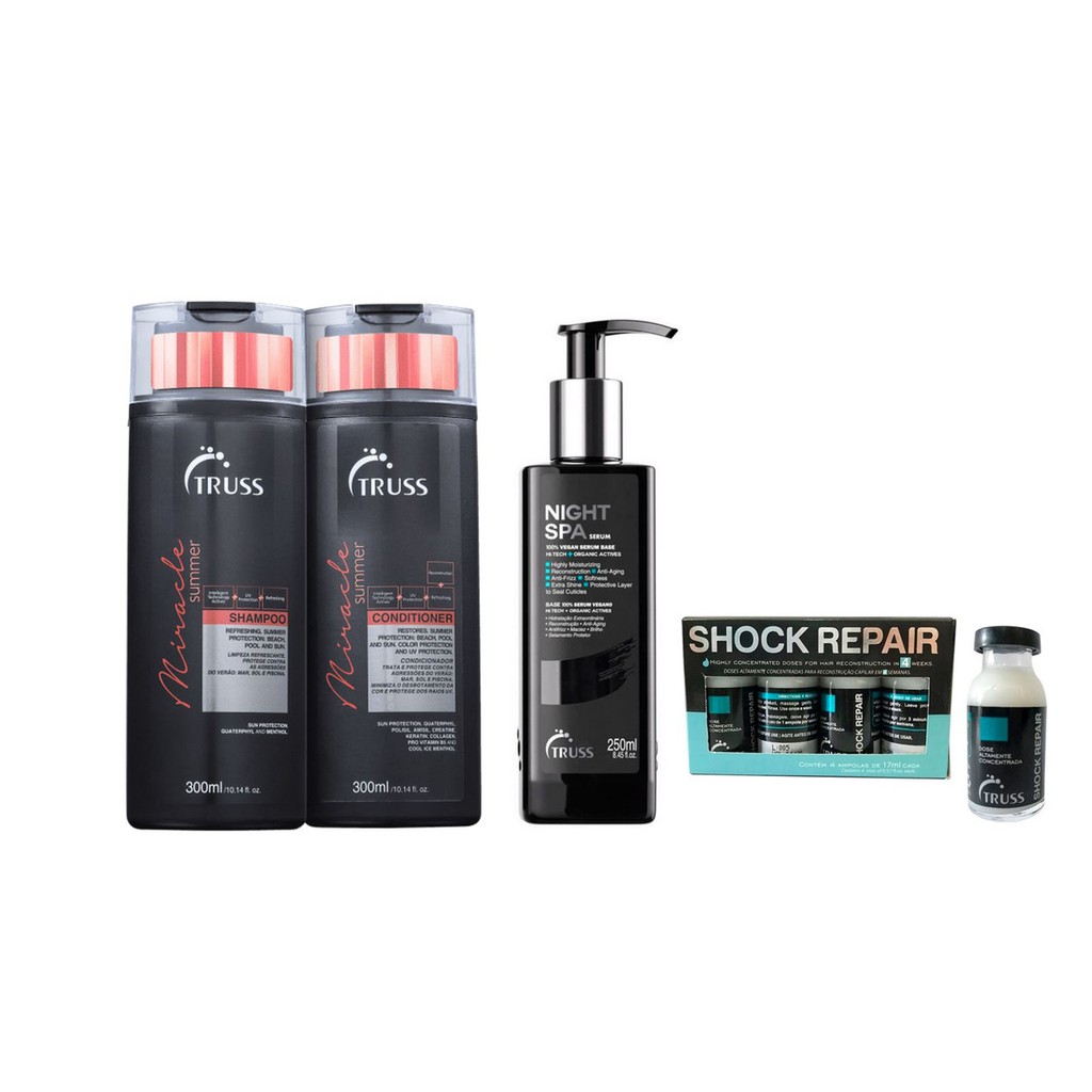 Truss Miracle Summer Shampoo e Condicionador e Night Spa e Shock Repair