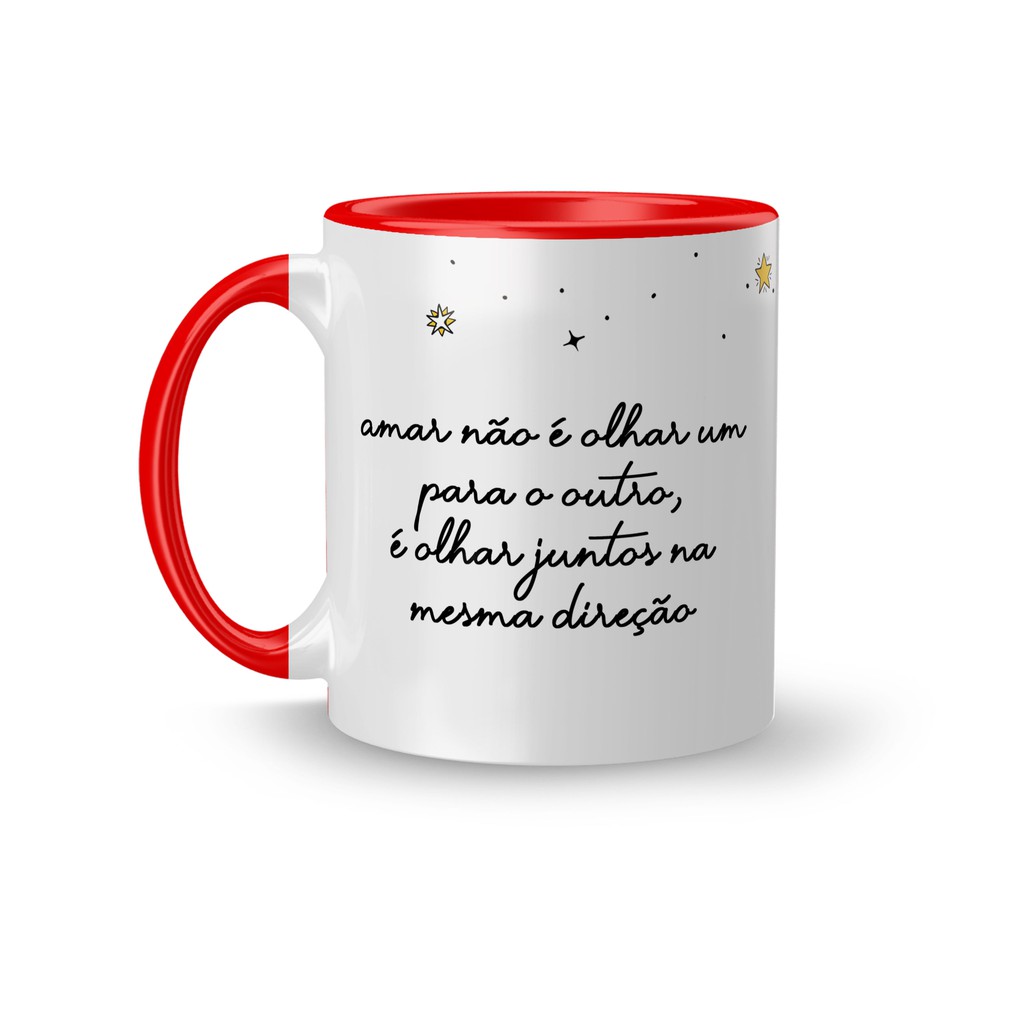 Caneca Personalizada Romântica / Namorados - Pequeno Príncipe, Amar é olhar juntos na mesma direção