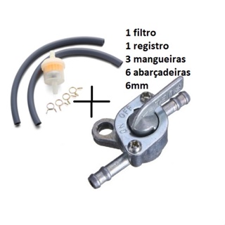 Kit registro torneira de combustivel moto carro gerador roçadeira universal + filtro + mangueira em Oferta na Shopee