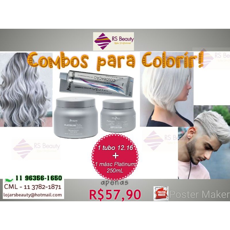 Máscara Matizadora Platinum 250ml + Coloração 12.16 Louro Ultra Cl Platinum Acinz (Combo Hidratycollor Mairibel)