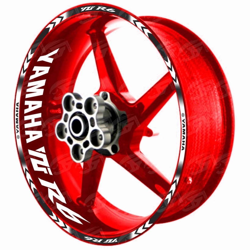 Adesivo Friso Refletivo Roda Moto Yamaha YZF R6 + Adesivos Internos M01 roda vermelha