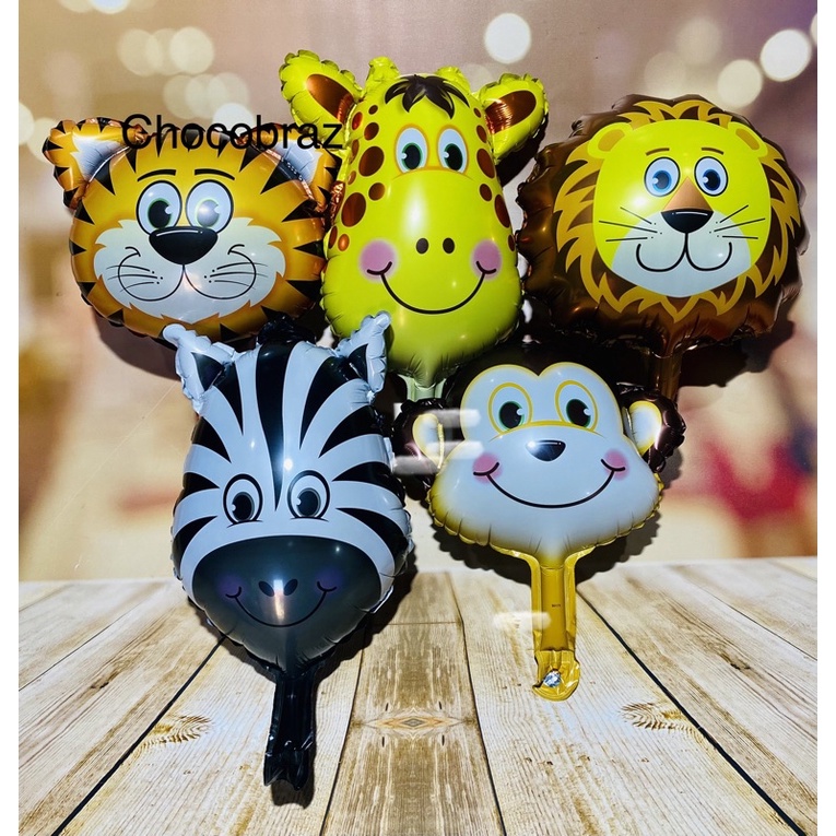 kit 5 balão festa safári 30 cm grifa macaco leão zebra tigre
